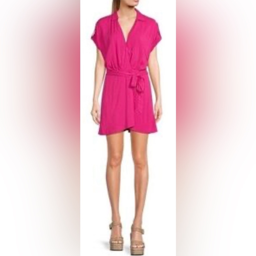 Gianni Bini GB Tab Sleeve Wrap V-Neck Pink Mini Dress XL Short Sleeves Lined NWT